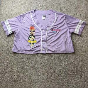 The Powerpuff Girls Shirt Womens 2X Purple Cropped Button Up Graphic Raglan